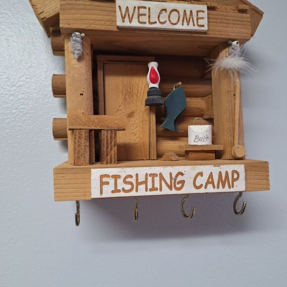 Little Log Fishing Camp Hook Hamging Nebraska Crafted‎ Wood Welcome Fly Lantern - Picture 6 of 13